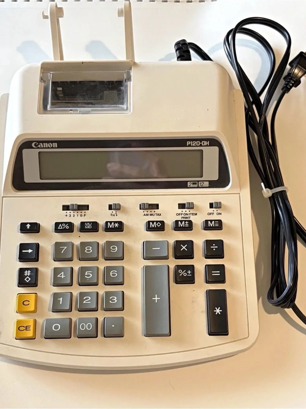 Canon P120-DH Desktop Calculator in Cream and Gray with Black Cord